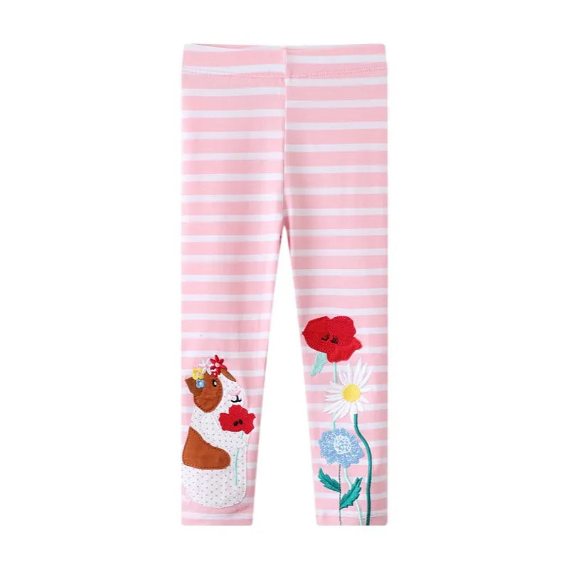 Kids Girls Cartoon and Floral Print Cotton Leggings/Trousers childrensterritory