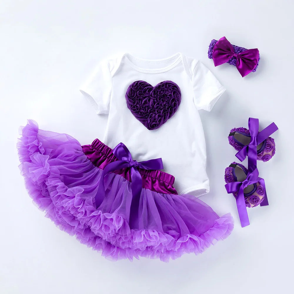 Baby Girls 4Pcs Birthday Outfit Sets/Ruffle Skirts+Romper