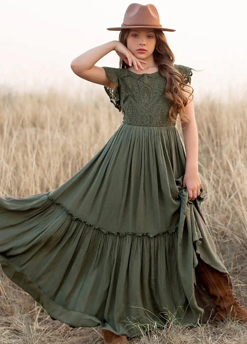 Kids Girls Lace Design Bohemia Long Dresses childrensterritory