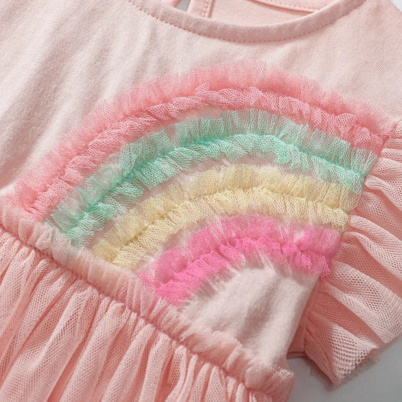 Short-Sleeves Rainbow Print Summer Dresses for Girls childrensterritory