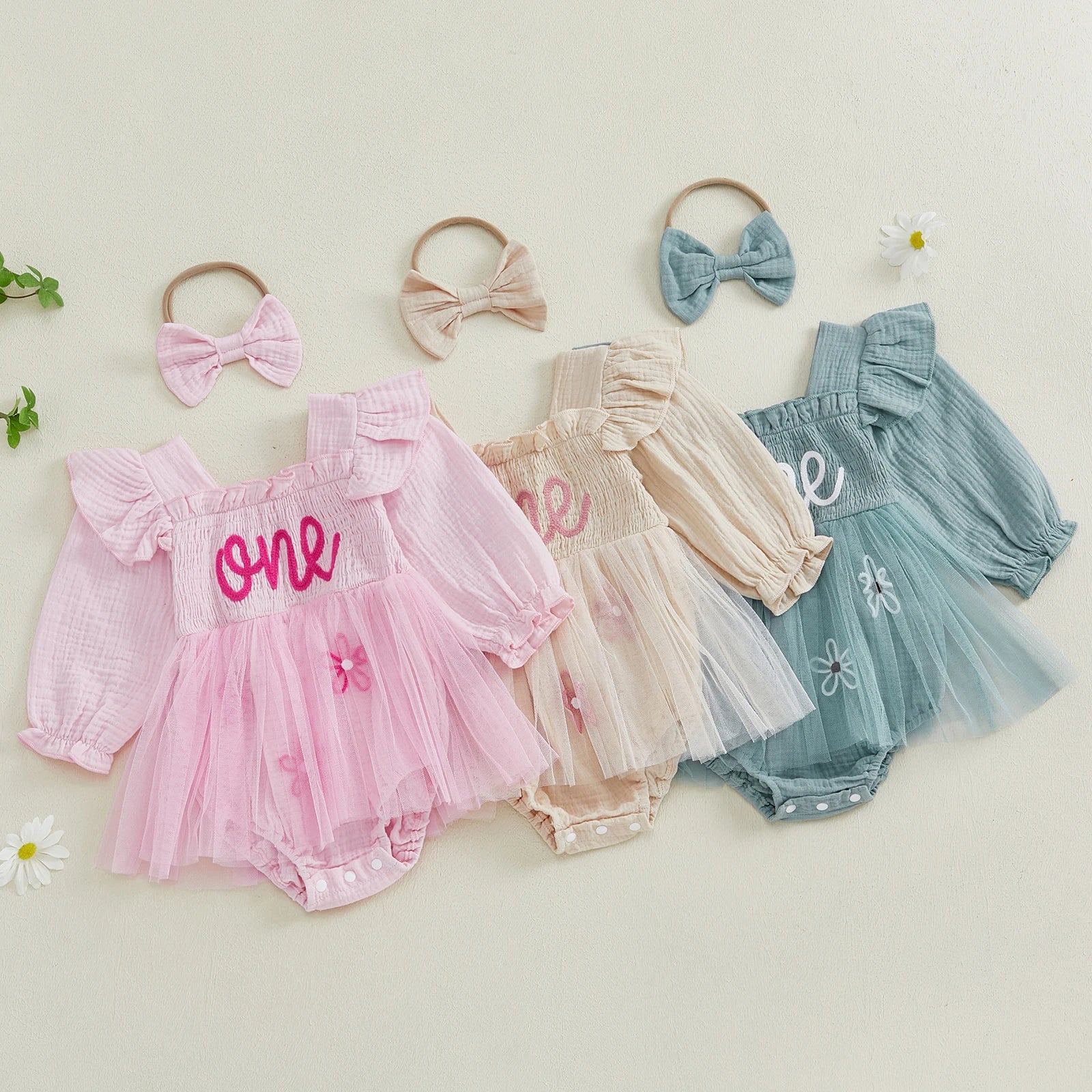 Newborn Baby Girl Long Sleeves Embroidery Design Party Dresses