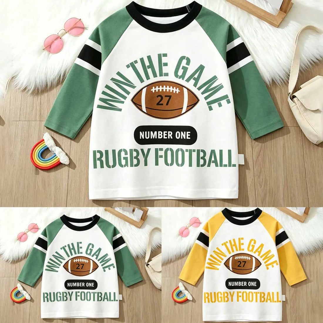 Rugby Letter Print Kids Boys Bottoming Cotton T-shirts