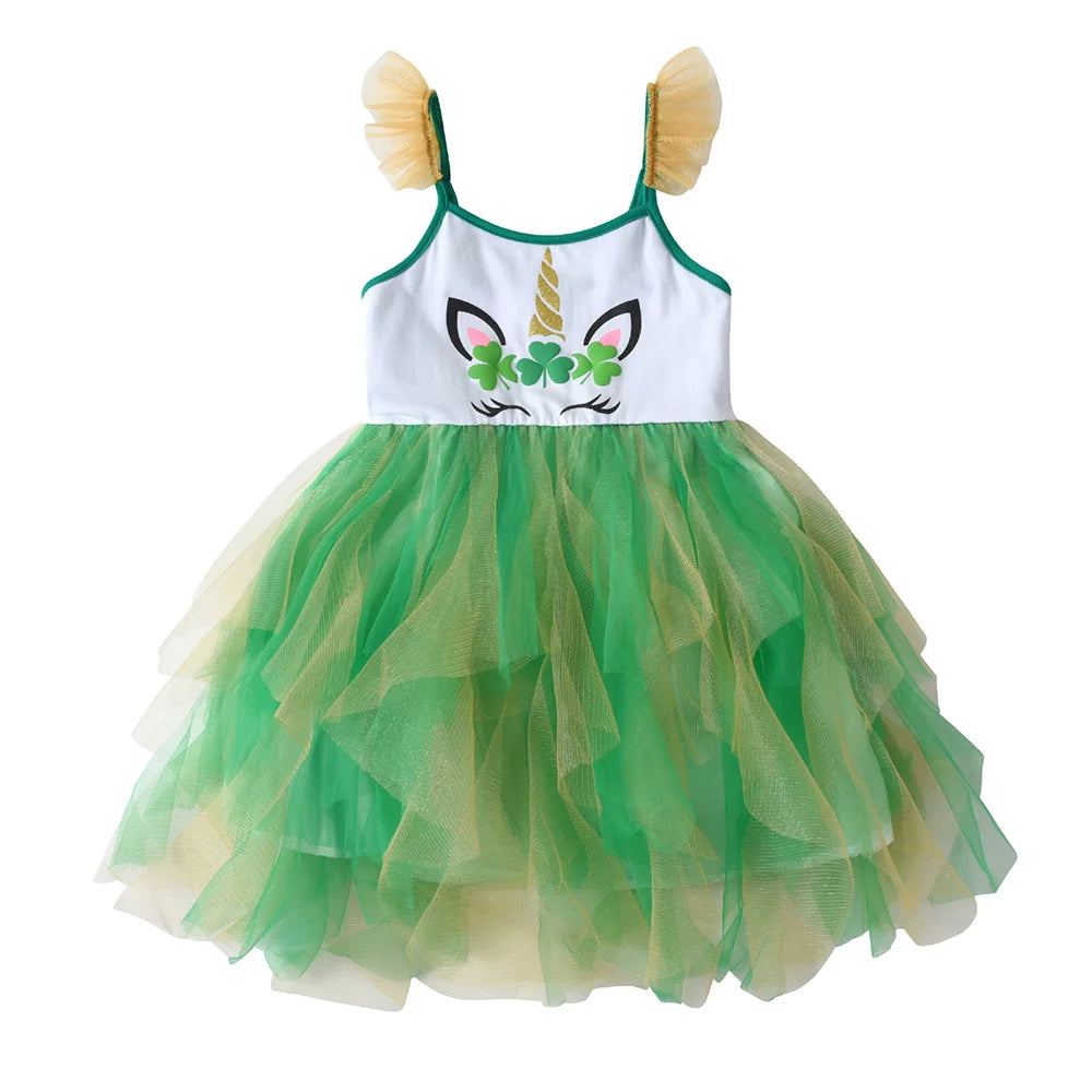 Unicorn Cartoon Design Layered Tulle Kids Girls Summer Dress childrensterritory