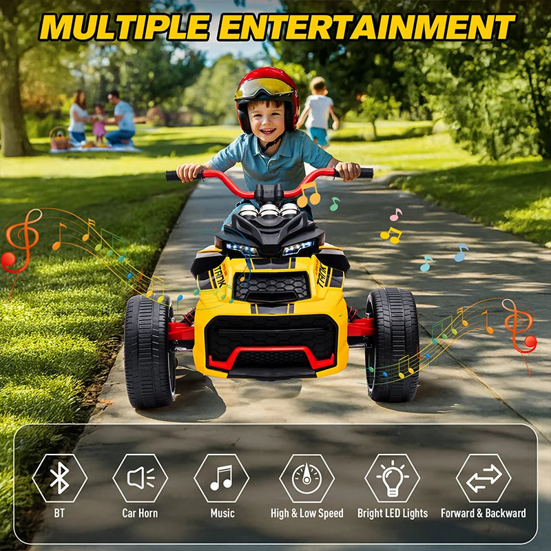 Kids 12V Ride On Three-Wheel Electric Car with Lights, Music childrensterritory