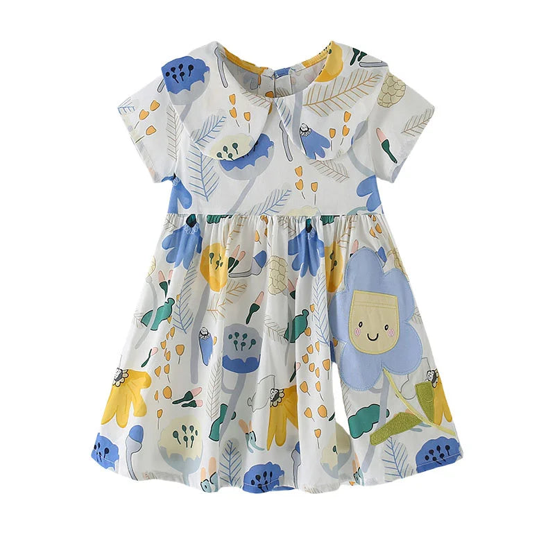 Kids Girls Cartoon Flowers Embroidery Cotton Dresses