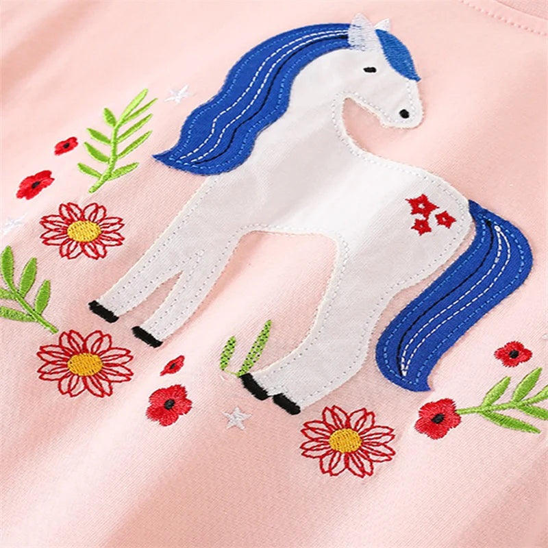 Unicorn and Ice Cream Embroidery Summer Tops for Girls