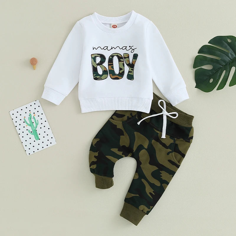 Baby Boy Camouflage Letter Print Warm Tracksuit Set