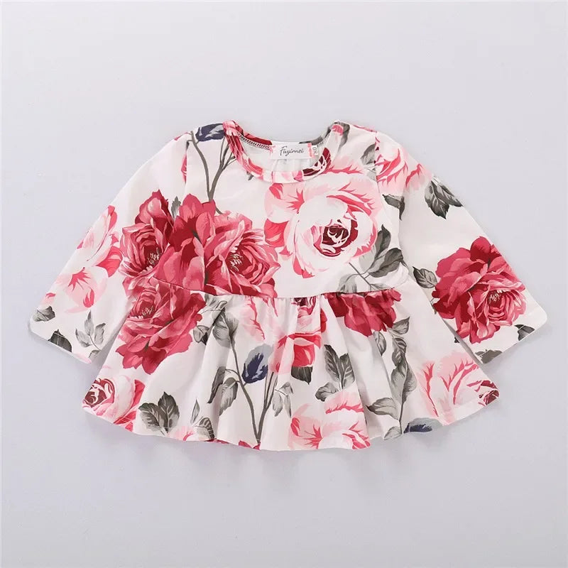 Baby Girl Floral Ruffle Tops+Pants 2pcs Outfit Set