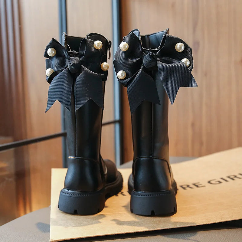 Kids Girls Long Warm Snow Boots With Bow Design childrensterritory