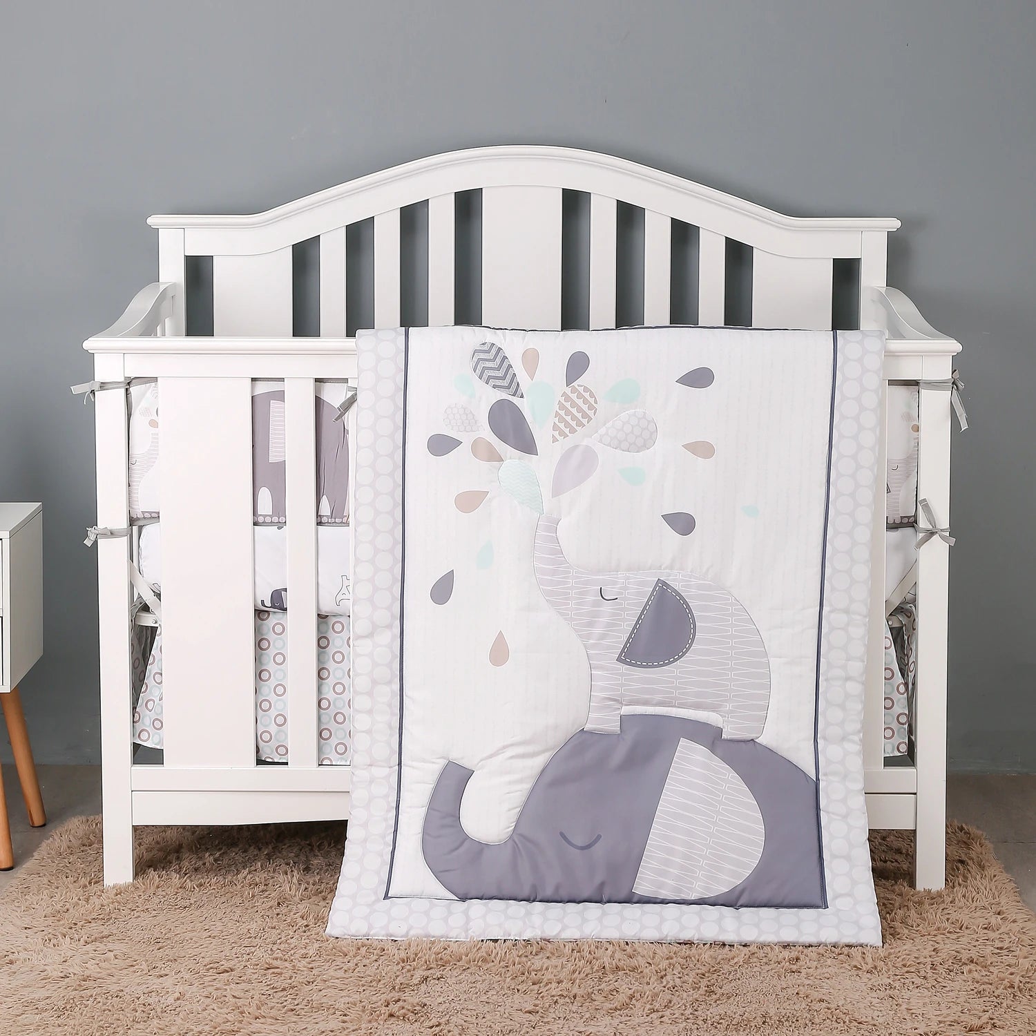 Cartoon Elephant Print 3Pcs Baby Bedding Set