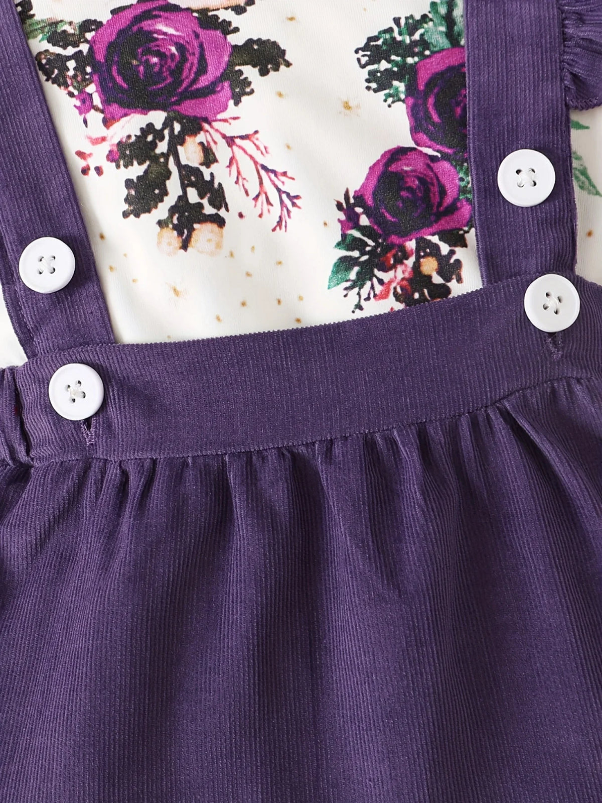 Baby Girl Printed Romper & Suspender Skirt Outfit Set