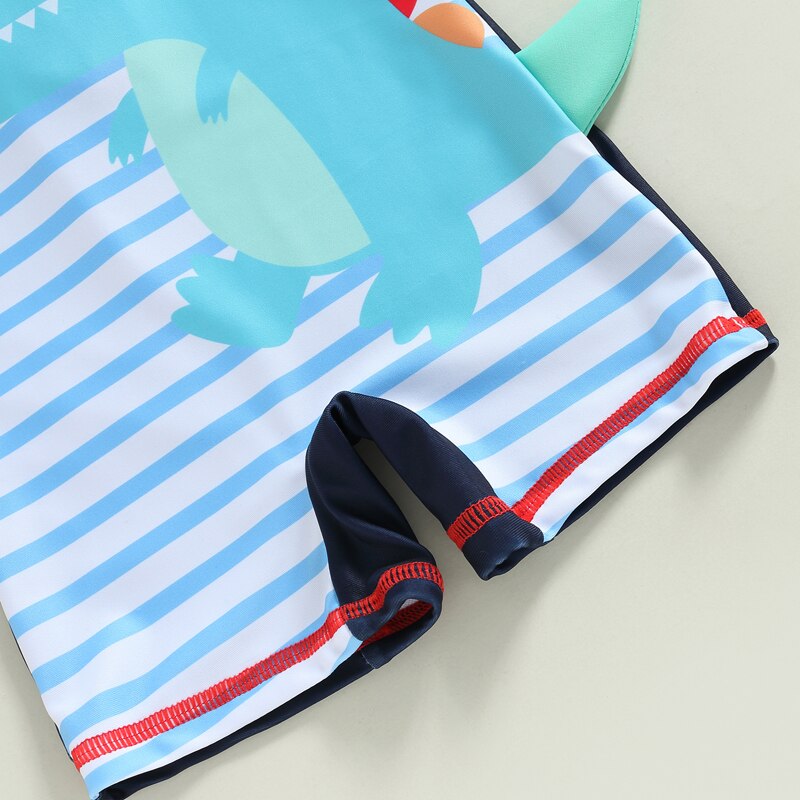 Dinosaur and Stripes Print Kid Romper Swimsuit for Unisex childrensterritory