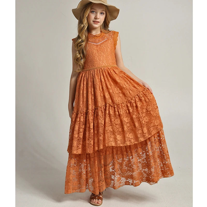 Lace Design Girls Princess Dresses For Party childrensterritory
