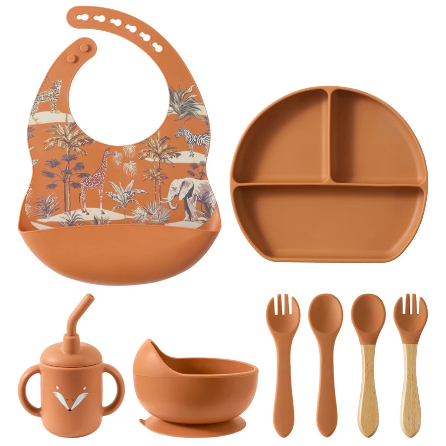 4/5/8Pcs Durable Silicone Tableware Set for Toddlers childrensterritory