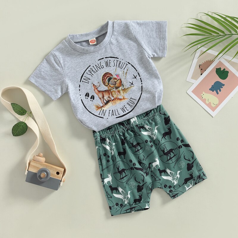 Baby Boy Cartoon Letter Print Tops and Shorts Set for Summer childrensterritory