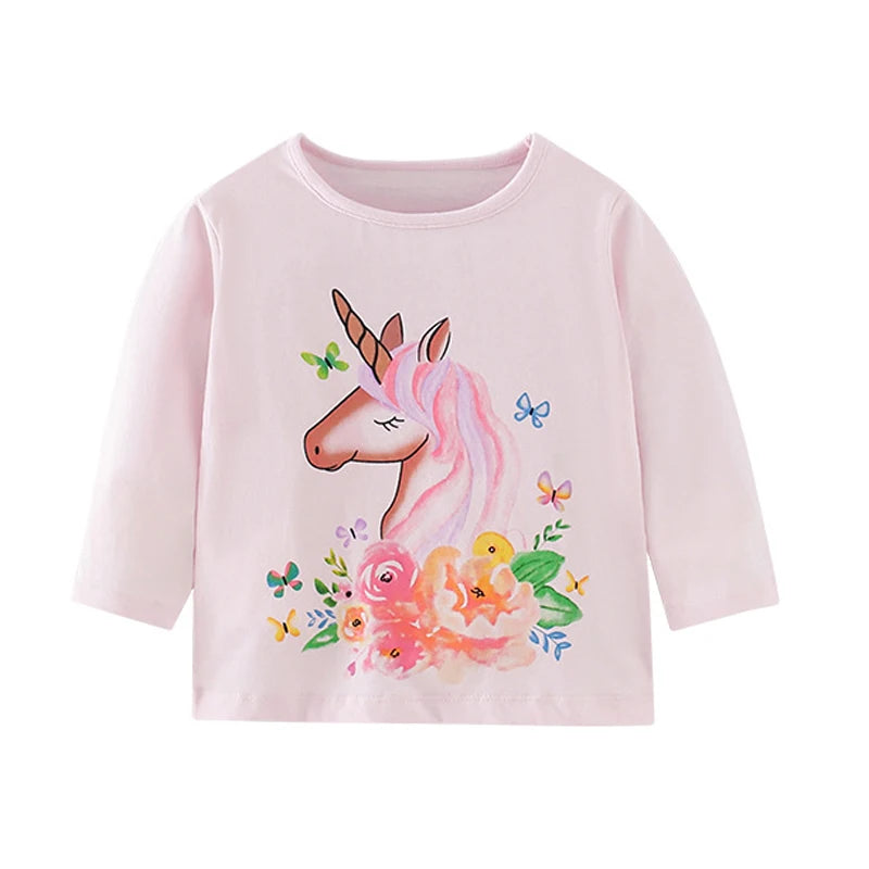 Kids Girls Lovely Flower and Fox Print Soft T-shirt childrensterritory