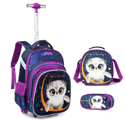 3D-printed Sequins Kids Wheeled Backpack 3 Piece Set childrensterritory