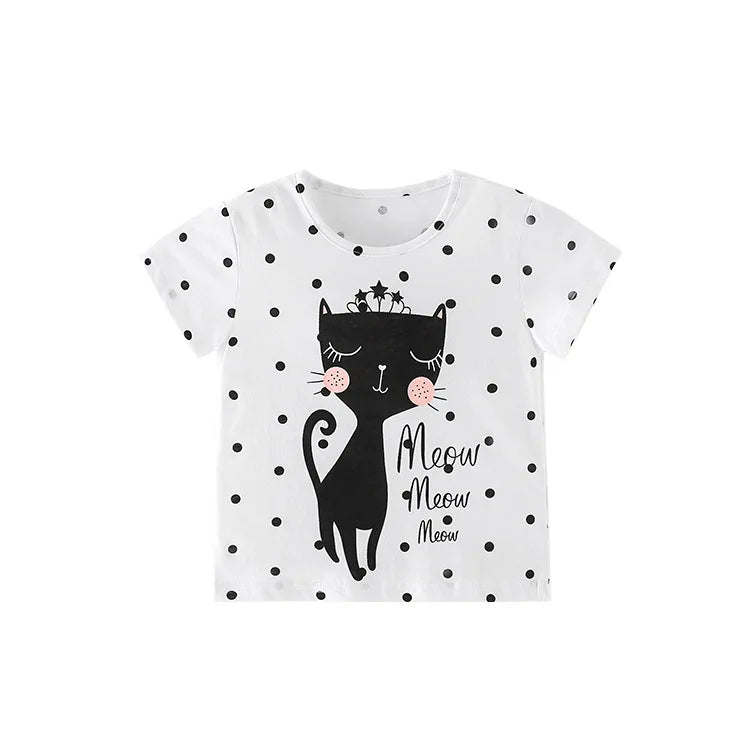 Half-Sleeves Cartoon Print Summer Casual Tops For Girls childrensterritory