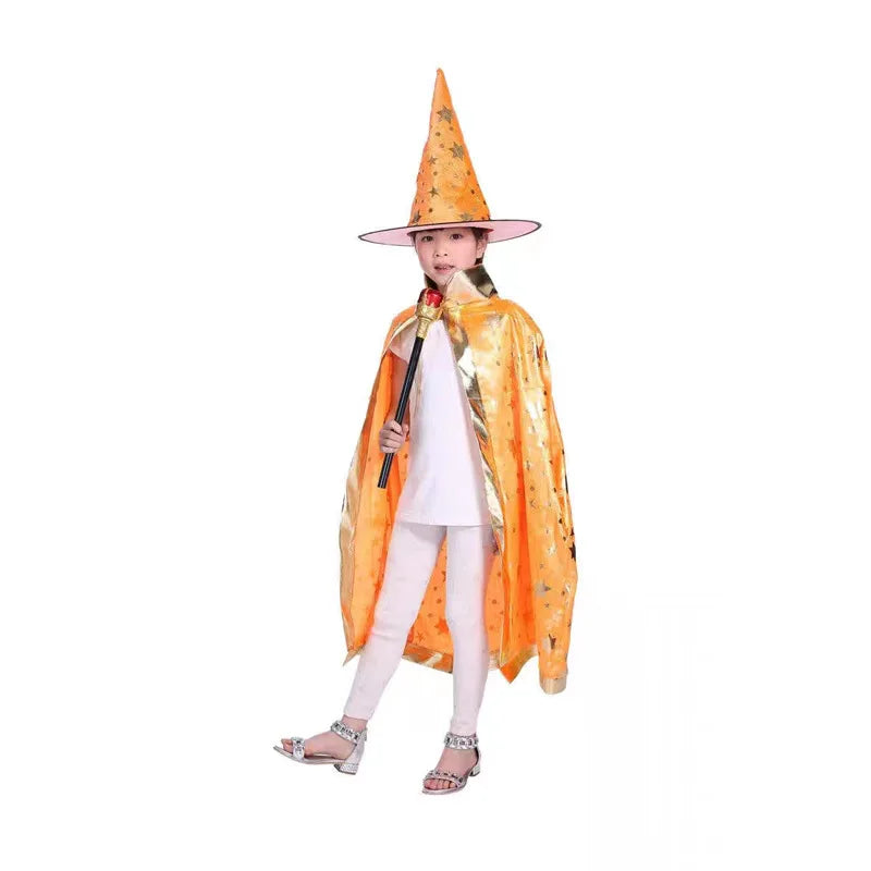 Kids Black Purple Red Carnival Cloak with Witch Hat