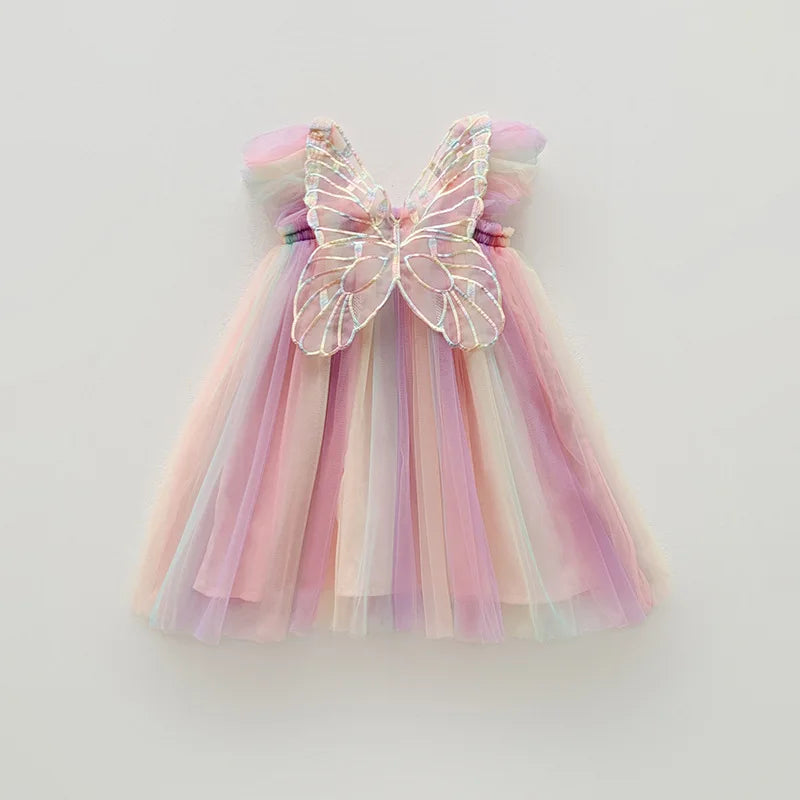 Little Girls Rainbow Stereoscopic Wings Design Summer Princess Dresses childrensterritory