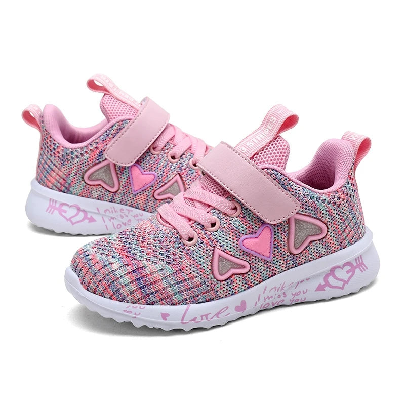 Kids Girls Cute Heart Design Light Mesh Summer Sneakers childrensterritory