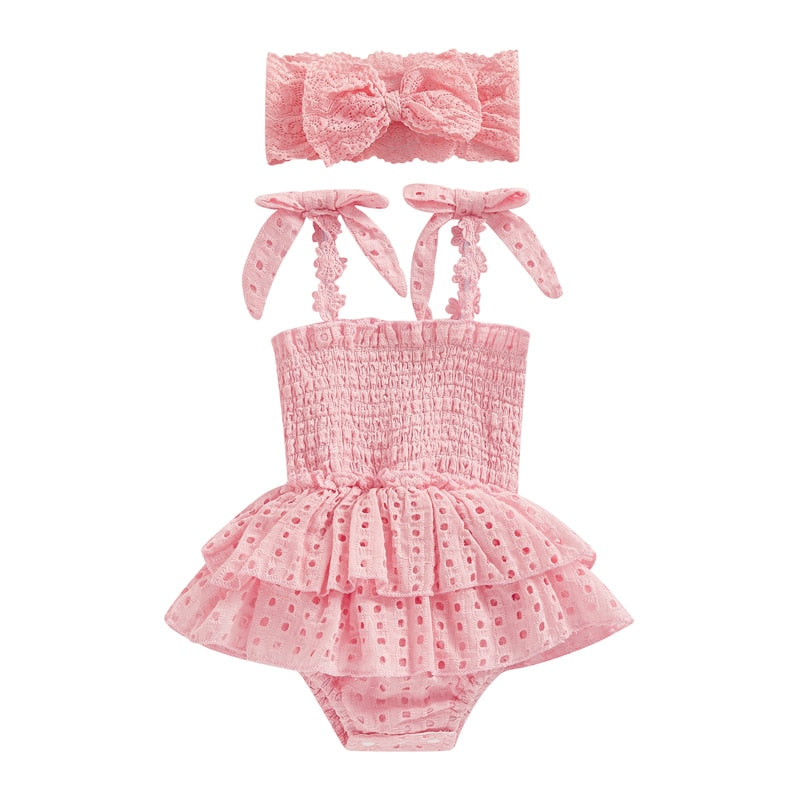 Baby Girl Hollow-Out Sling Bodysuits with Headband Set childrensterritory