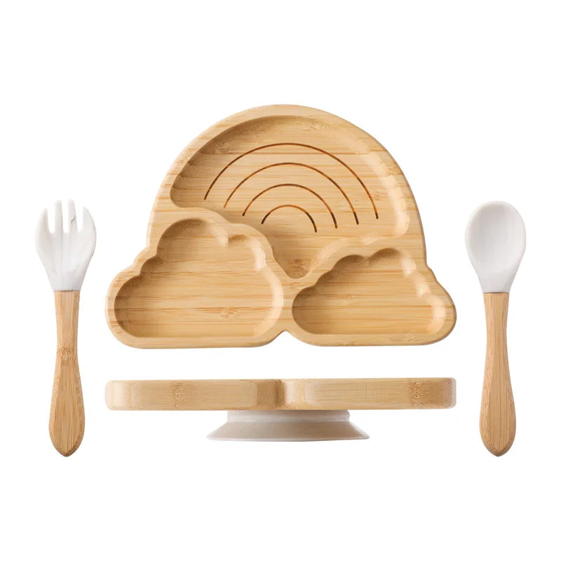 Baby Wooden Tableware Set with Silicone Suction Handle childrensterritory