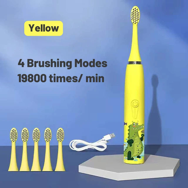 Kids Cartoon Design Electric Toothbrush With Extra Heads