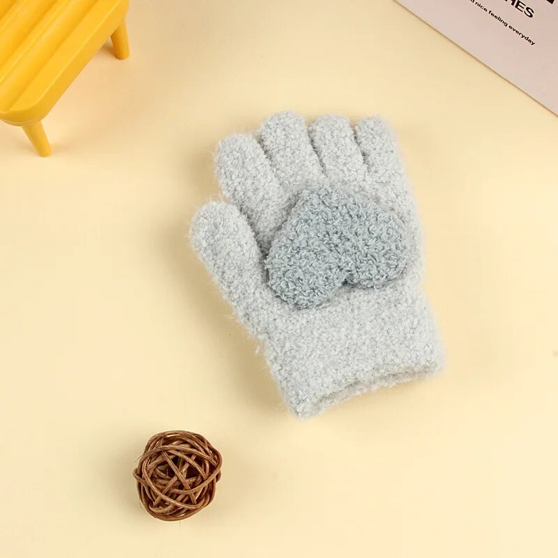 Kids Cartoon Design Furry Coral Fleece Short Gloves Mittens childrensterritory