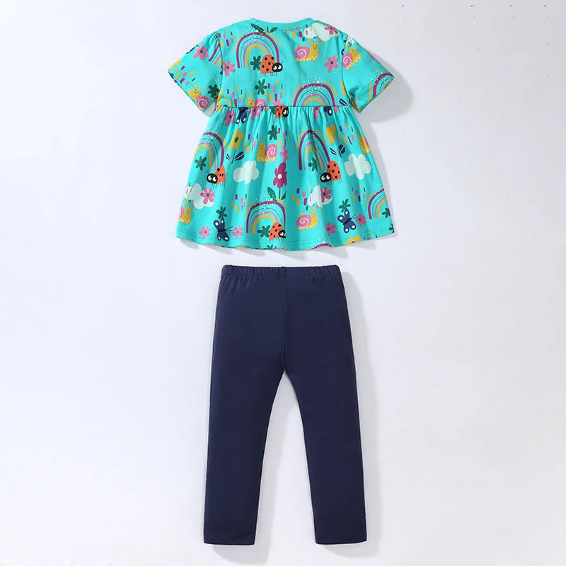 Kids Girls Cartoon Rainbow Design Cotton Clothing Sets childrensterritory