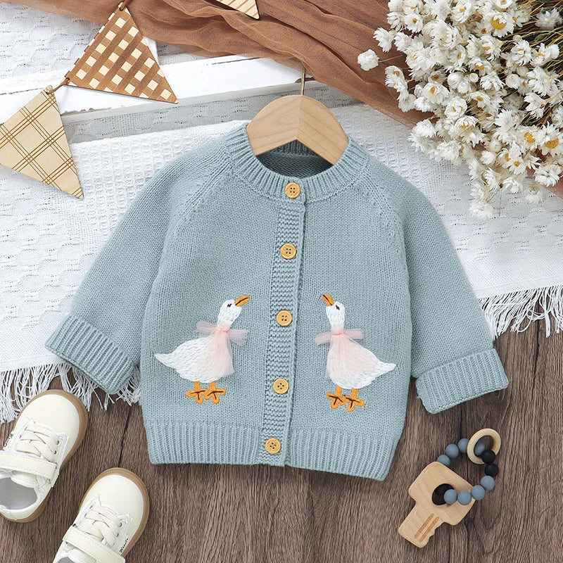 Cartoon Goose Design Baby Knitted Cardigan childrensterritory