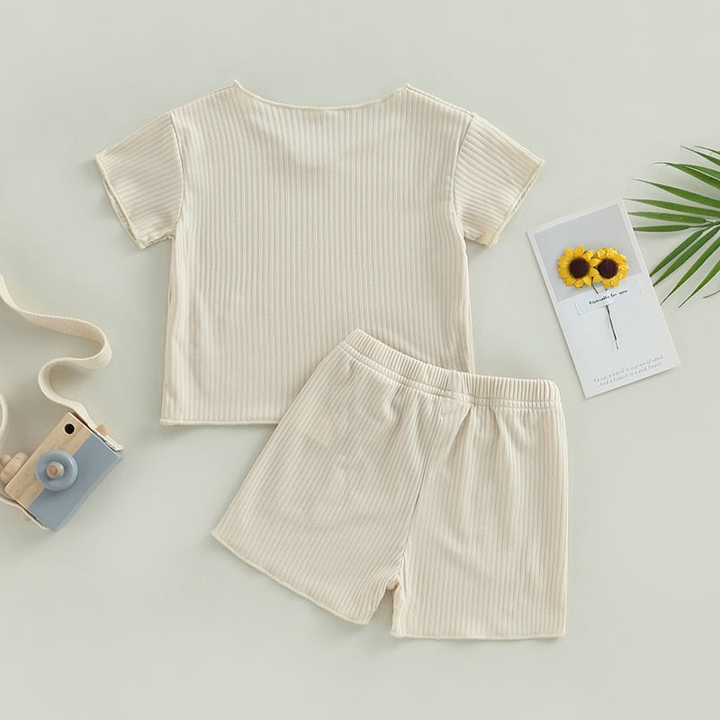 Baby Unisex Solid Crew Neck T-Shirts and Shorts Outfits childrensterritory