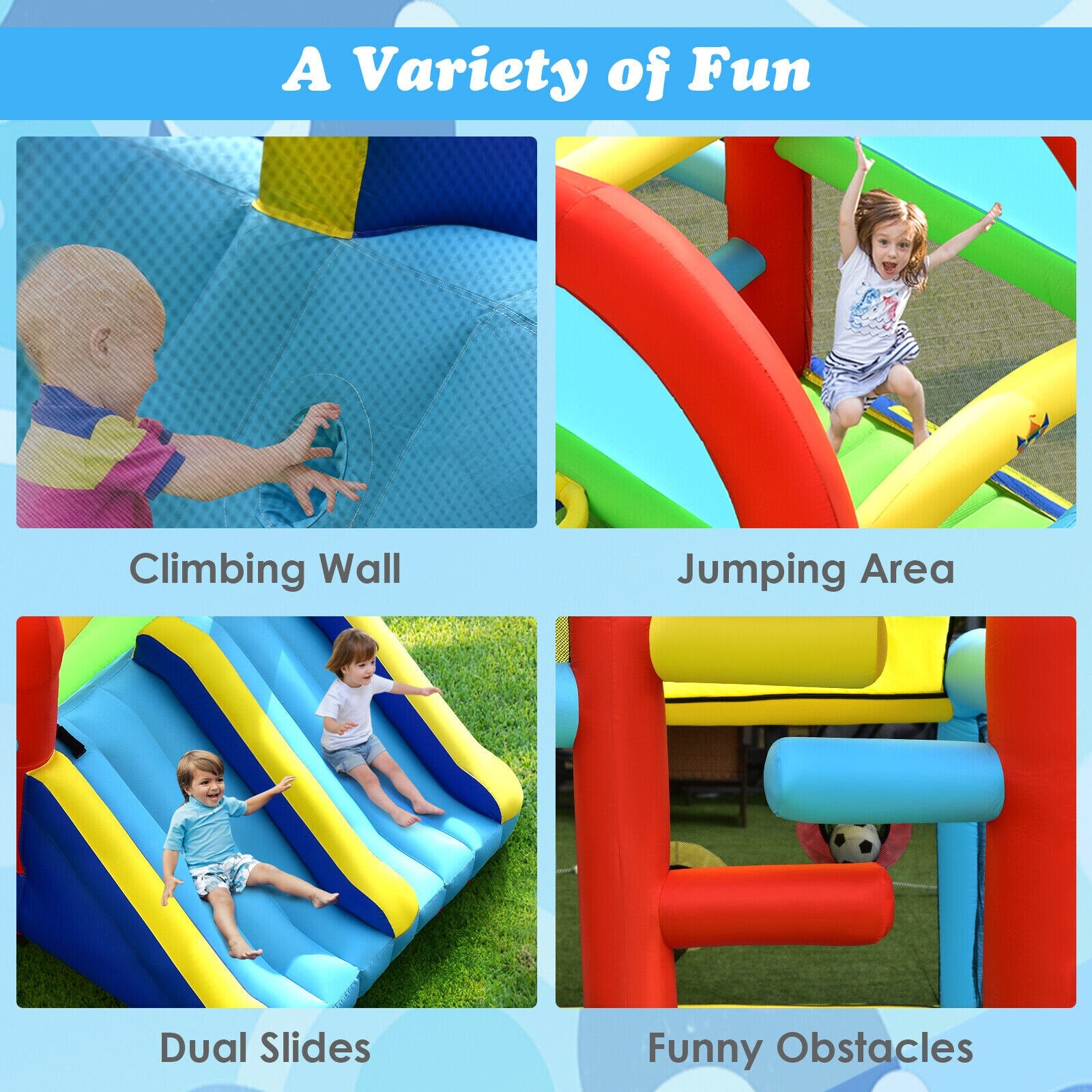 Kids Bouncy Jumping Castle w/ Dual Slides Without Blower childrensterritory