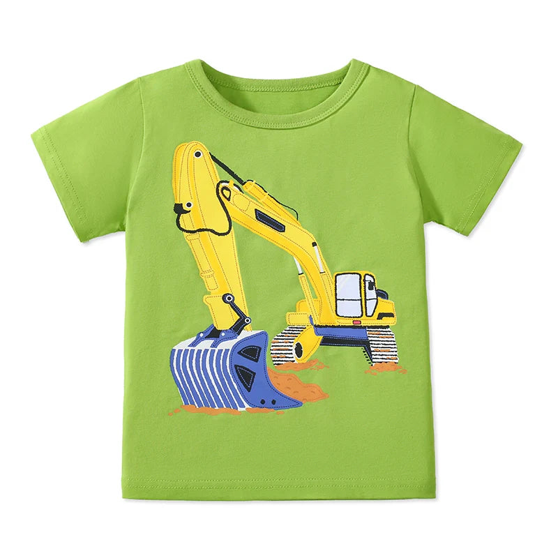 Kids Boys Cartoon Excavator Print Summer T-shirts