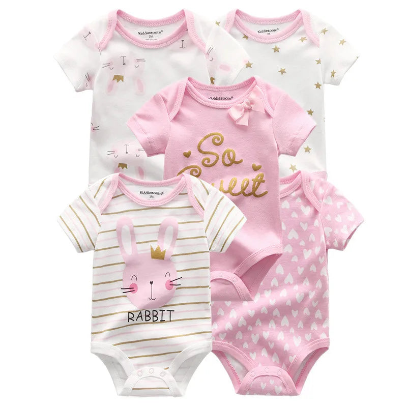 Short Sleeves Cartoon Print Soft Bodysuits For Baby Boys And Girls childrensterritory