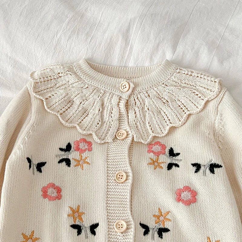 Baby Girls Muslin Flower Knit Embroidery Overcoat