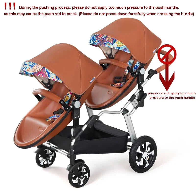 2 in-1 PU Leather Waterproof Twins Baby Stroller childrensterritory