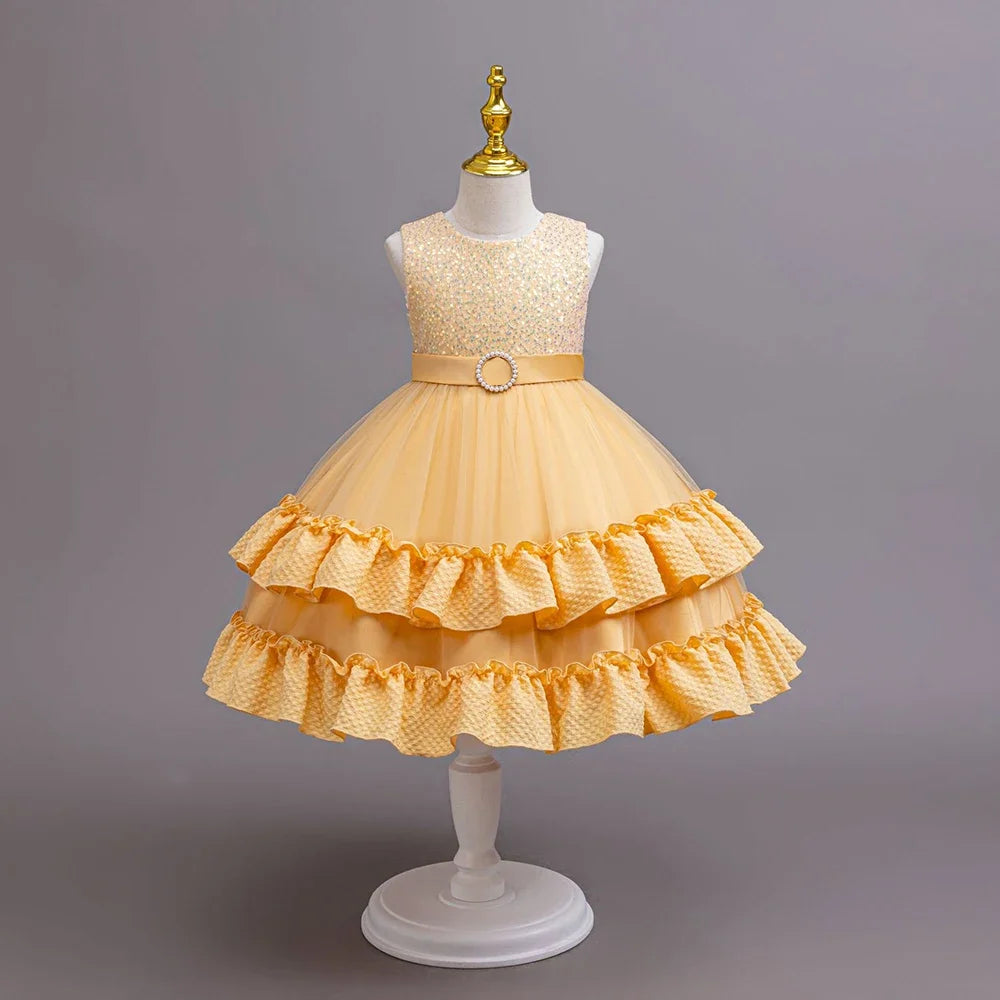 Little Girls Elegant Fluffy Princess Dress Set for Spring Autumn