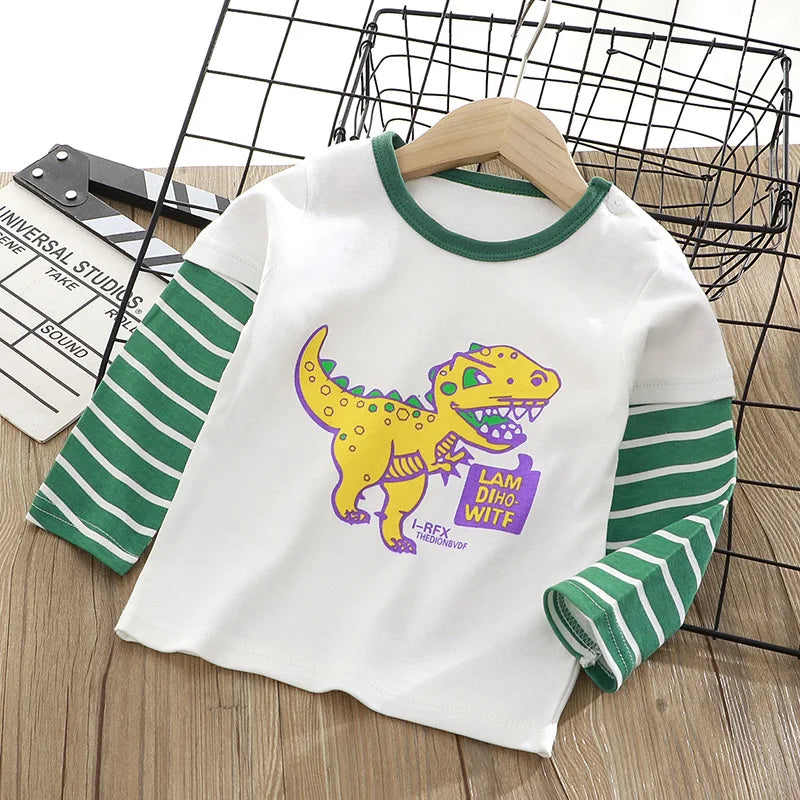 Cute Cartoon and Letter Print Kids Long Sleeve T-shirts childrensterritory