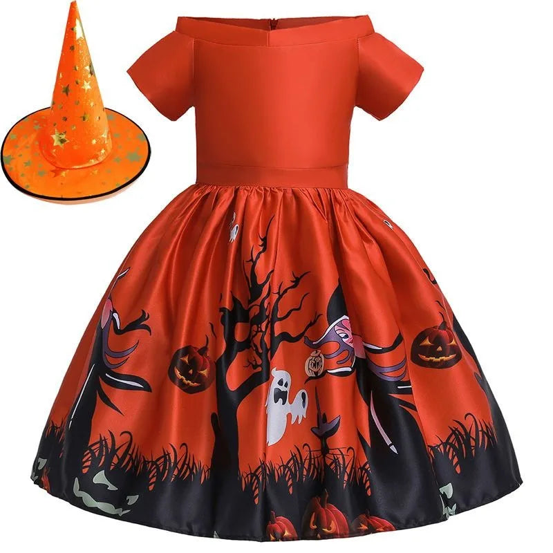 Vampire Pumpkin Print Halloween Costume for Kids Girls