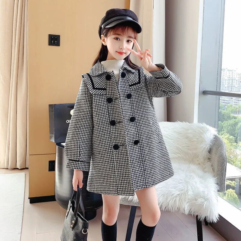 Kids/Teen Girls Warm Wool & Blends Long Plaid Trench Coats childrensterritory