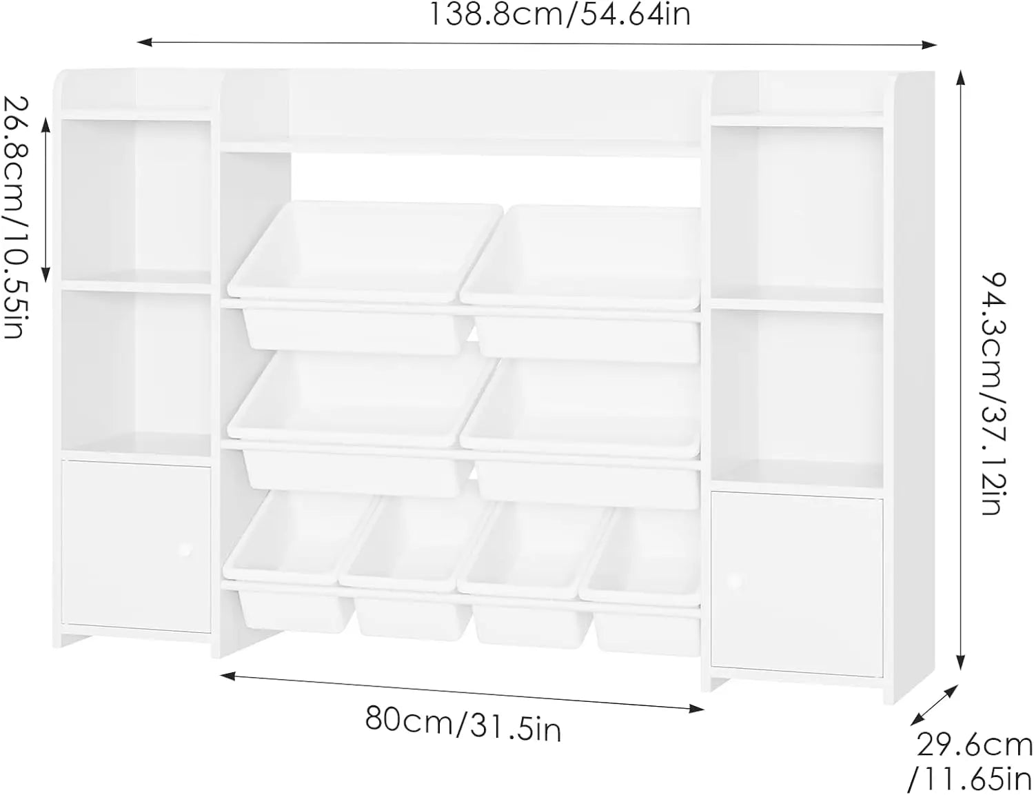 55-inch Toy Storage Organizer Featuring 8 Toy Bins and Shelves childrensterritory