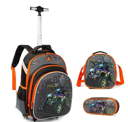 3D-printed Sequins Kids Wheeled Backpack 3 Piece Set childrensterritory