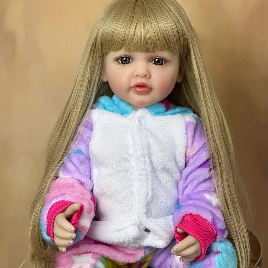55cm Lifelike Baby Girl Doll With Blonde Long Hair childrensterritory
