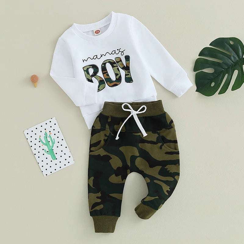 Baby Boy Camouflage Letter Print Warm Tracksuit Set