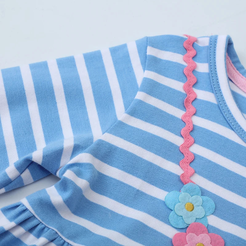 Little Girls Cartoon Unicorn Design Striped Dress