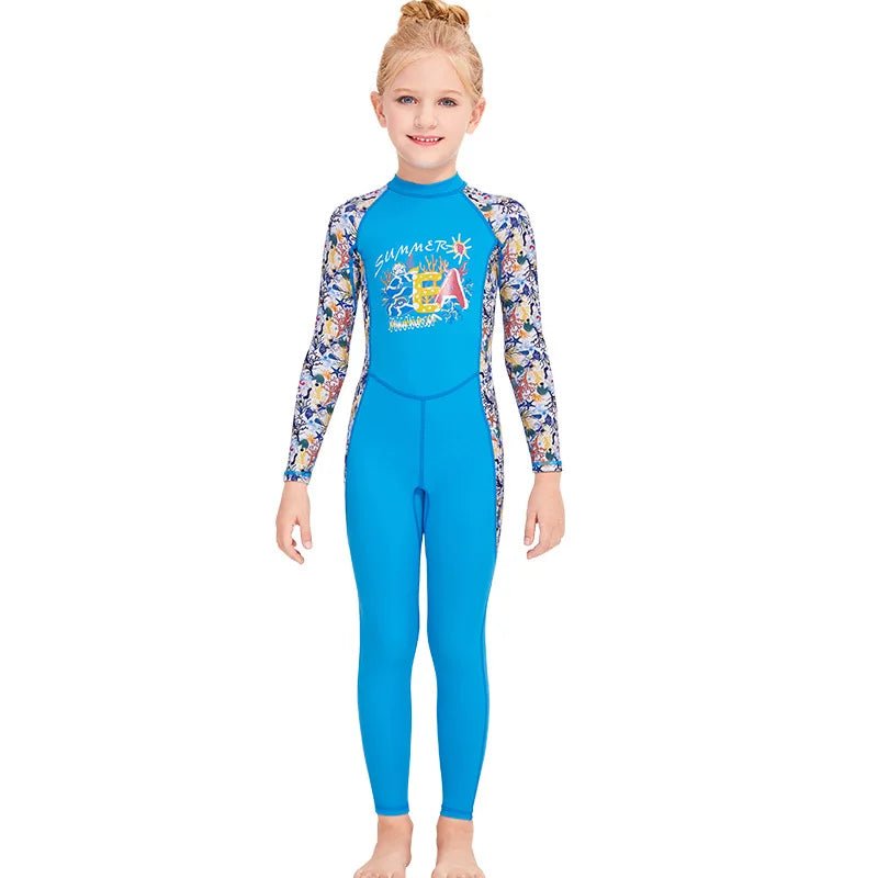 Kids Girls UV Protective Long Sleeve Sports Swimsuits childrensterritory