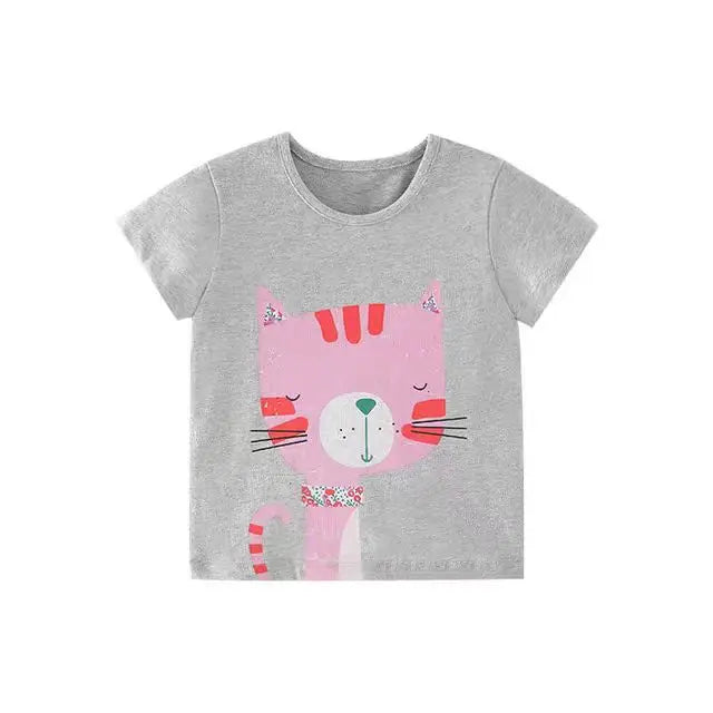 Half-Sleeves Cartoon Print Summer Casual Tops For Girls childrensterritory