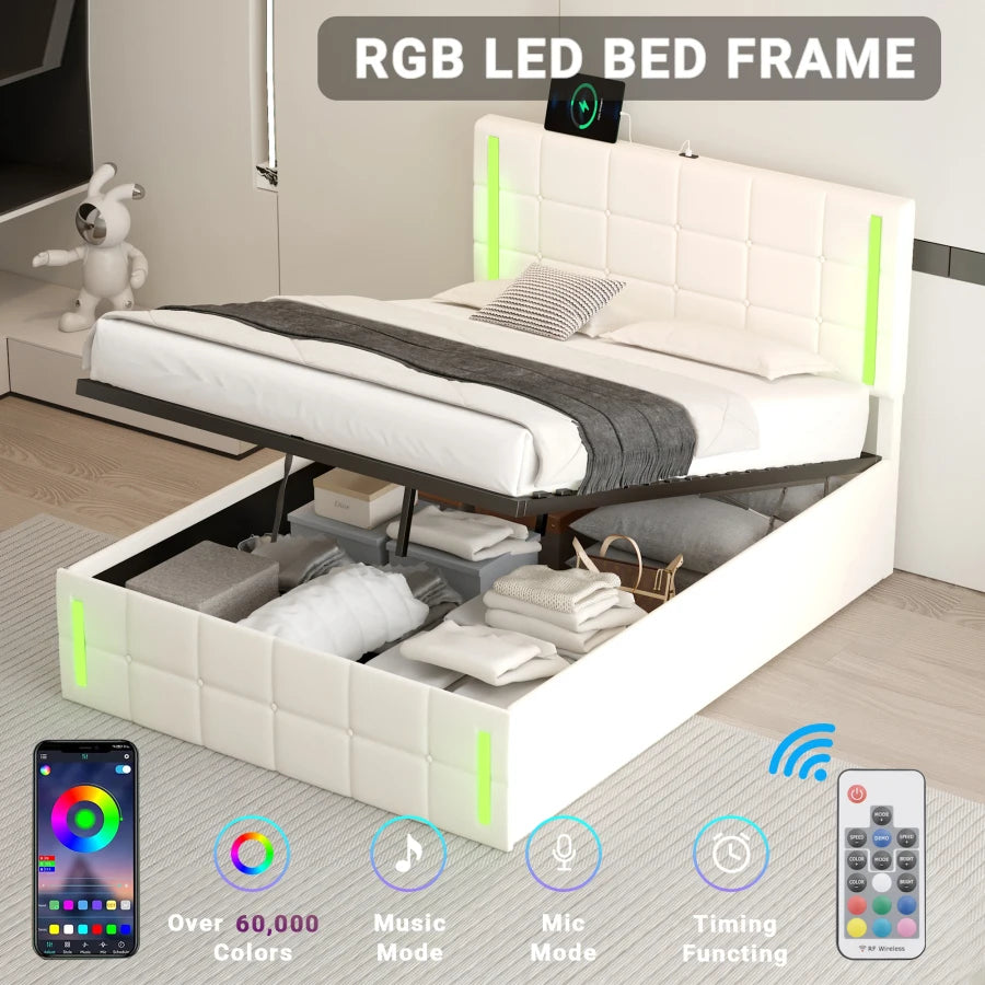 Space-Saving Full-Size Bed with LED Lights and Storage childrensterritory