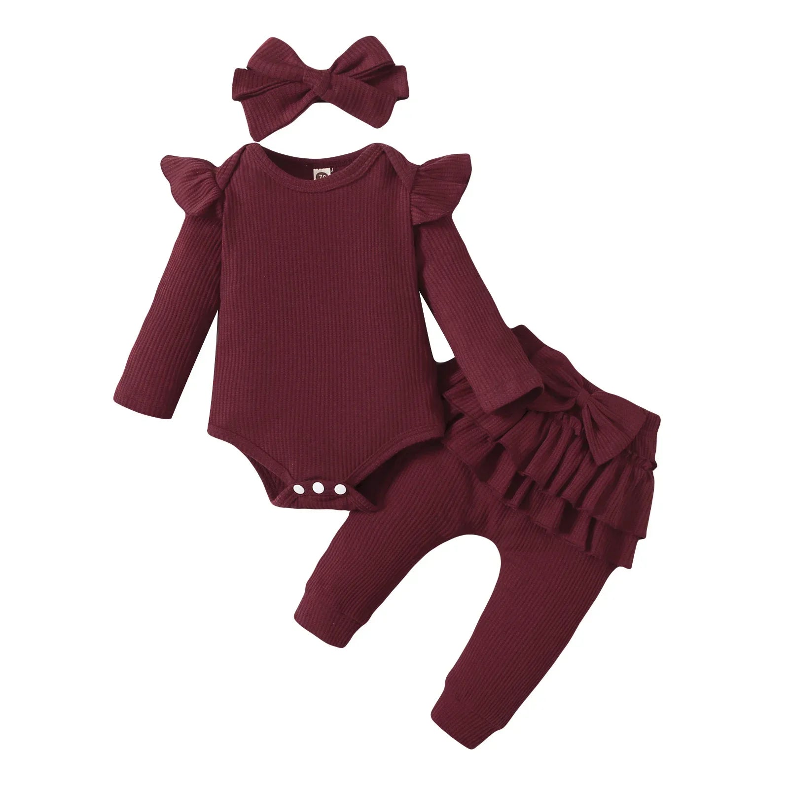 3Pcs Newborn Girl Bodysuit, Bow, Floral Pants Clothing Set childrensterritory